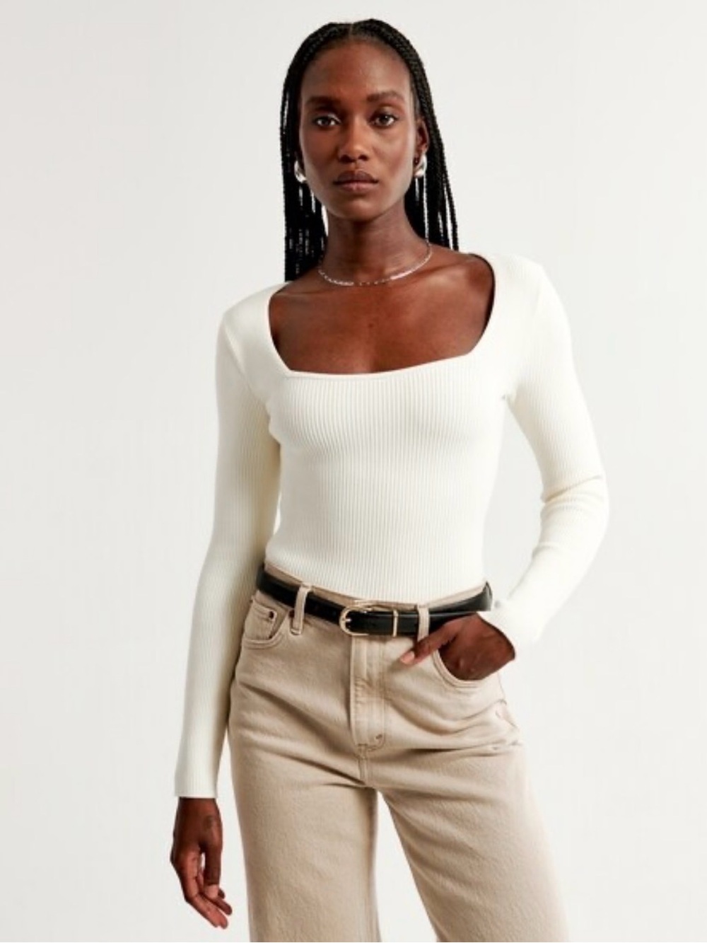 Long-Sleeve Ottoman Squareneck Bodysuit
